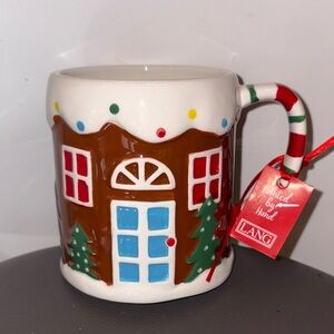 New Large Lang Hand-Painted Ceramic Gingerbread House Coffee Mug, 16 Oz